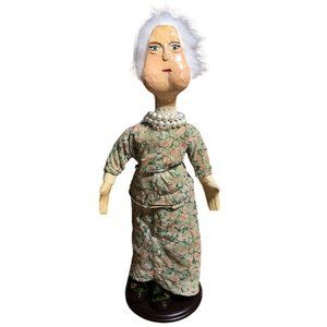 Vintage Artisan Doll Handcarved Wooden Grandma Old Lady Handmade Soft Body Rare